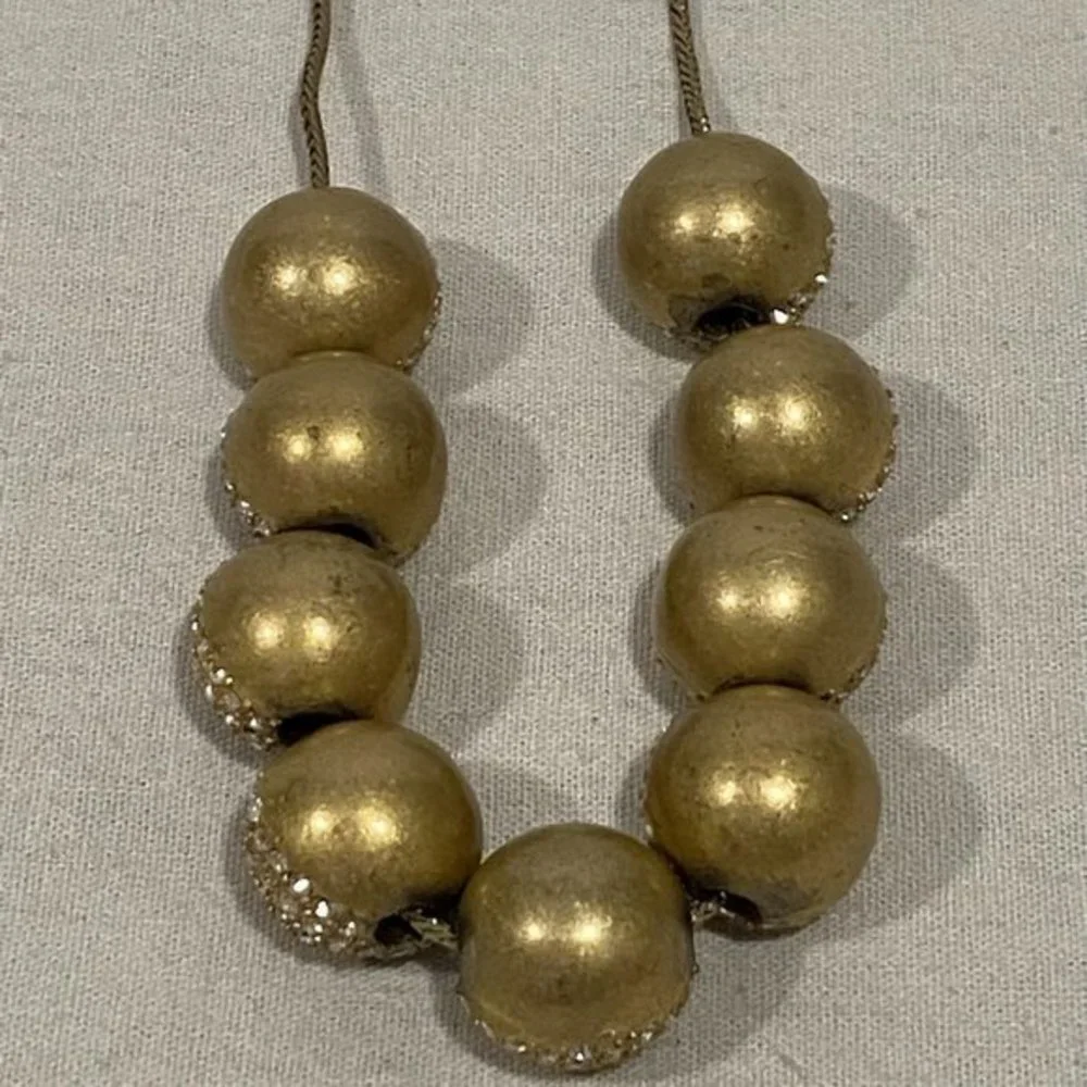 Madewell 1937 Gold Tone Long Necklace with Rhinestone Large Gold Tone Beads - Picture 6 of 7